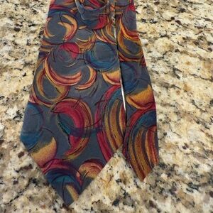 Golden House 100% silk tie bold multicolored swirled pattern